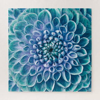 Turquoise Dahlia Flower Macro Background Jigsaw Puzzle