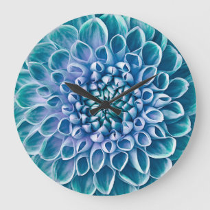 Turquoise Dahlia Flower Macro Background Large Clock