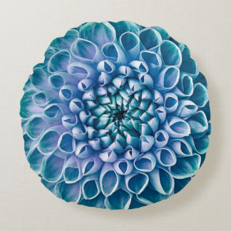 Turquoise Dahlia Flower Macro Background Round Pillow