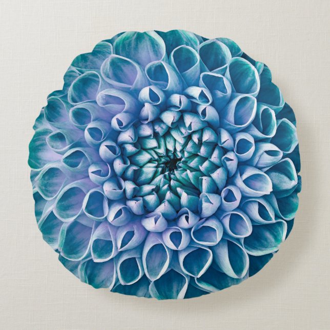 Turquoise Dahlia Flower Macro Background Round Pillow (Front)