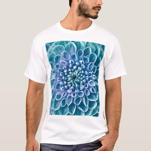 Turquoise Dahlia Flower Macro Background T-Shirt (Front)