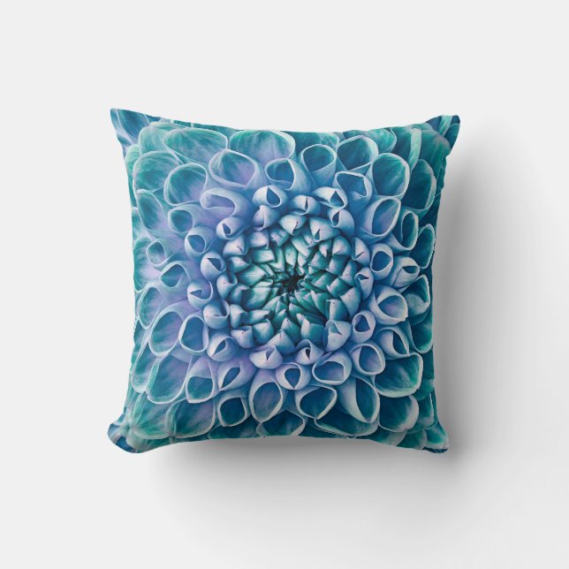 Turquoise Dahlia Flower Macro Background Throw Pillow (Front)