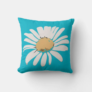 Turquoise Daisy Floral Pillow