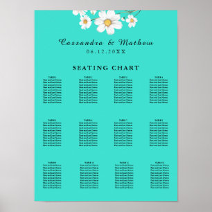 Turquoise Daisy Floral Wedding 120 Seating Chart