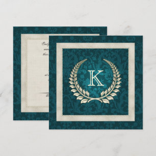 Turquoise damas et faire-part de mariage perles