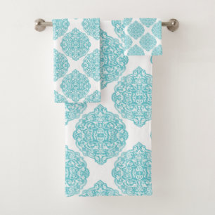 Turquoise Damask Bath Towel Set