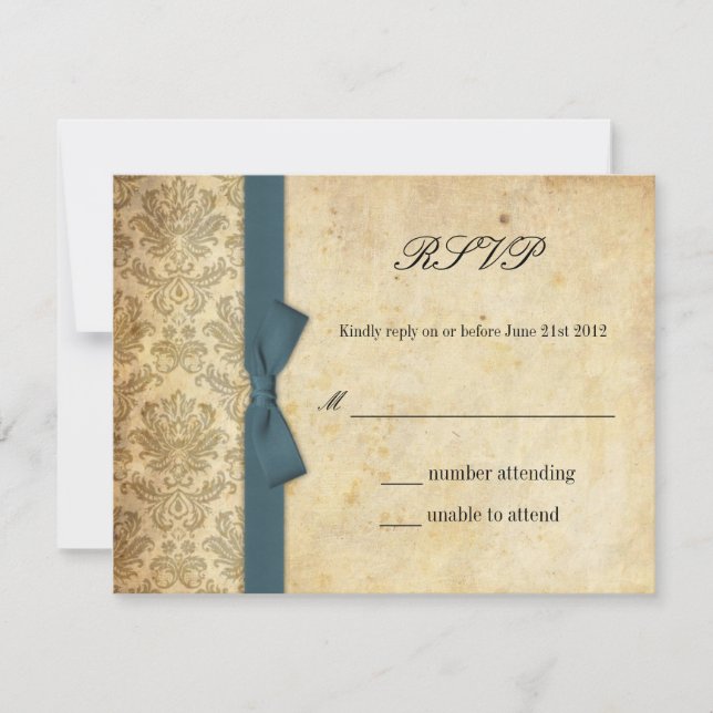 Turquoise Damask Bow Wedding RSVP (Devant)
