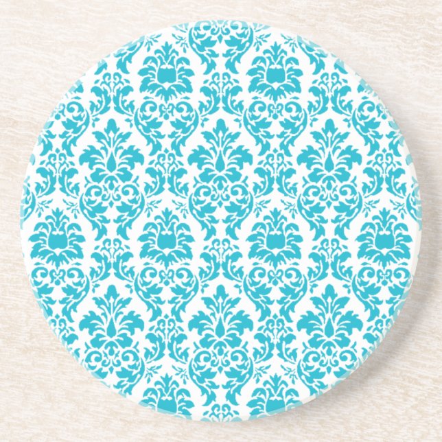 Turquoise Damask Coaster (Front)