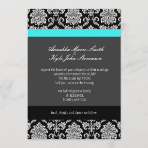 Turquoise Damask Monogram Wedding Invitation