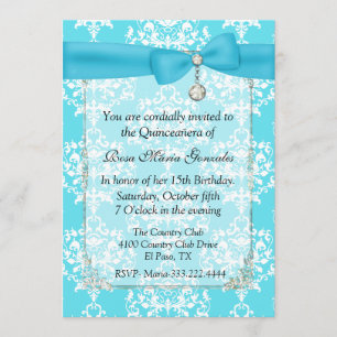 Turquoise Damask Quinceañera Invitation