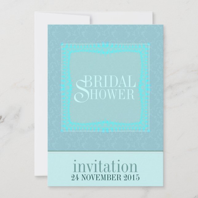 Turquoise Damask Simple Bridal Shower Invitation (Devant)