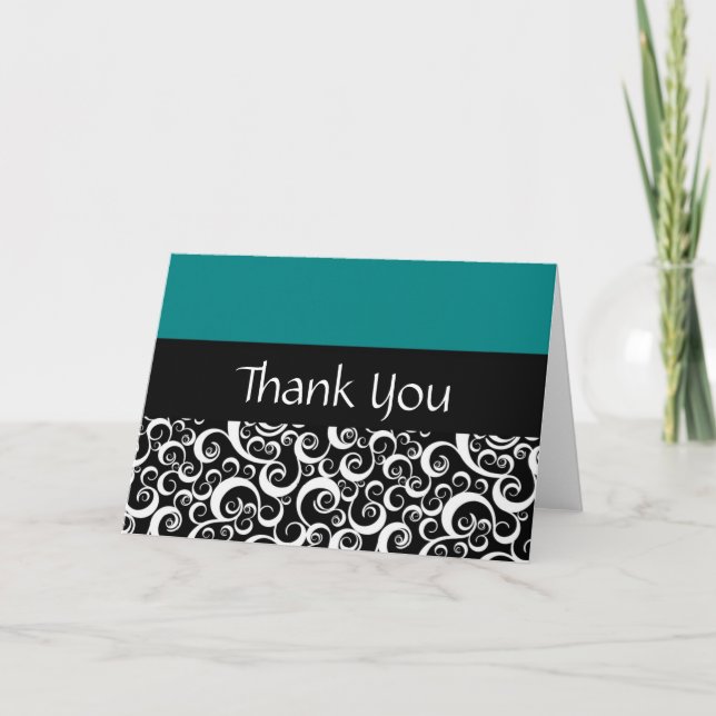 Turquoise Damask Swirls Merci Cartes (Devant)