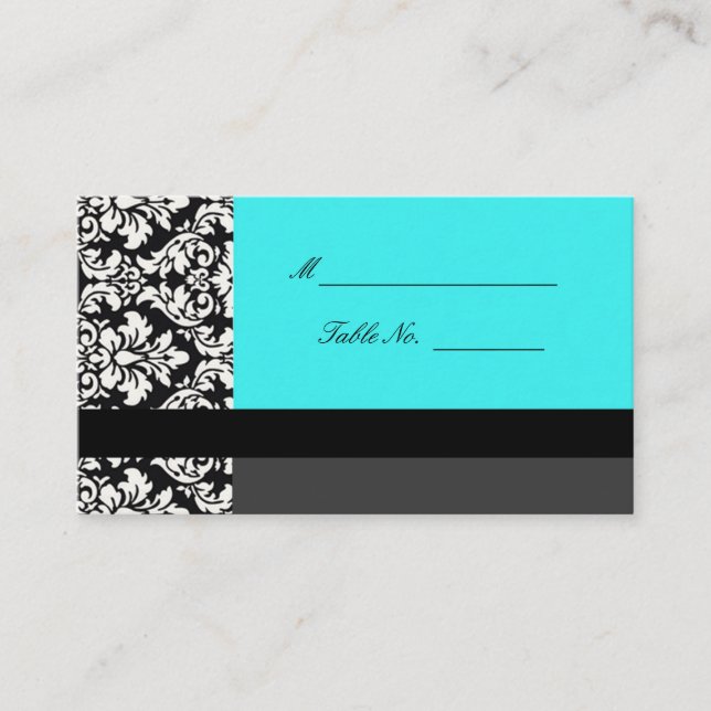 Turquoise Damask Wedding Placecards (Front)