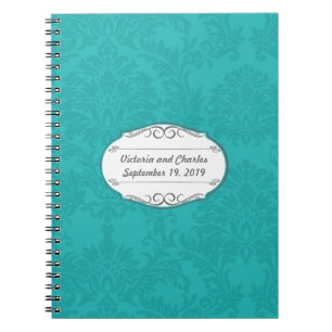 Turquoise Damask Wedding Planning Guest Book