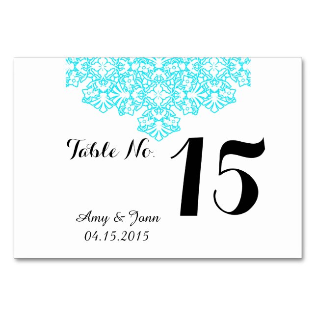 Turquoise damask wedding table numbers dmask2 (Front)
