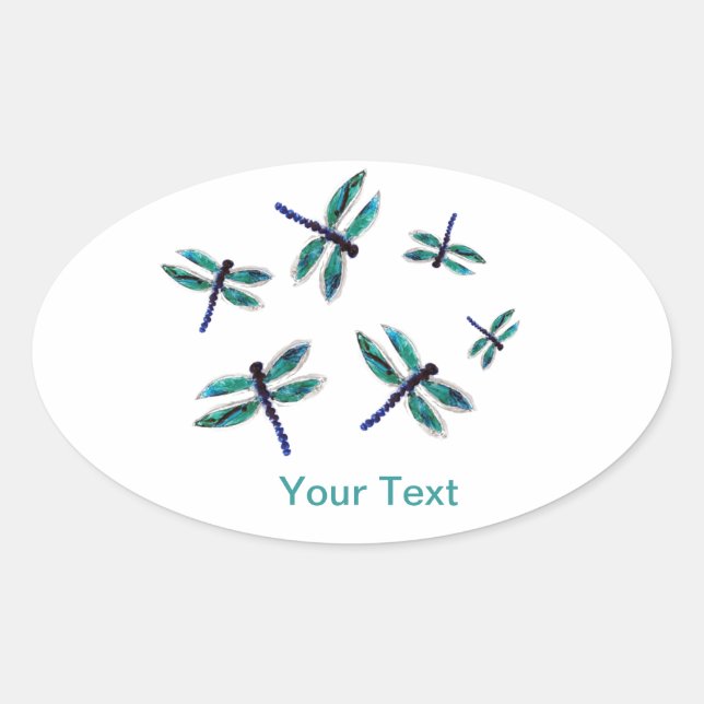 Turquoise Dancing Dragonfly Oval Sticker (Front)