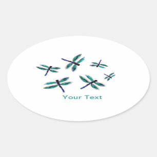 Turquoise Dancing Dragonfly Oval Sticker