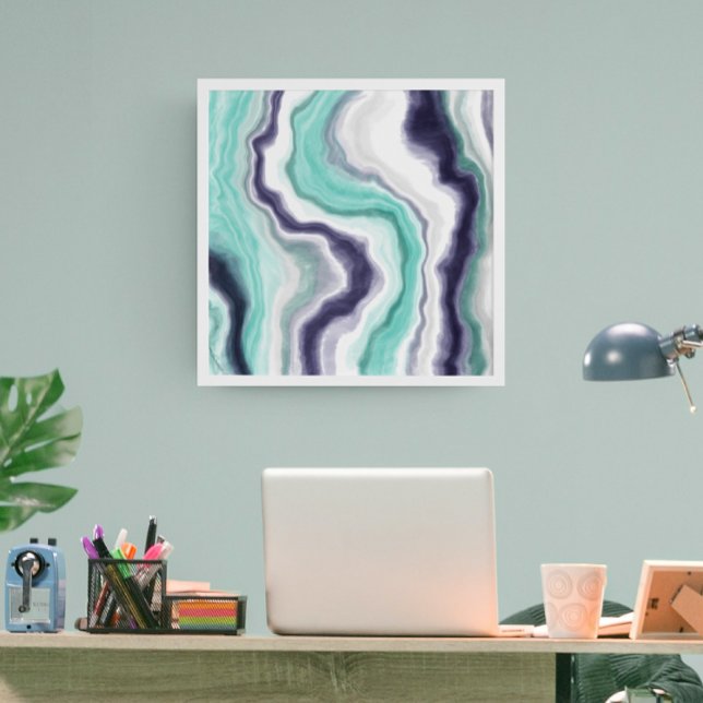 Turquoise, Dark Blue and White Marble Agate Swirls Canvas Print (Creator Uploaded)
