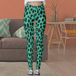 Turquoise Dark Grey Spots Pattern Safari Leopard Leggings<br><div class="desc">Transform your workouts with our stylish leopard print leggings,  showcasing striking dark grey spots on a vibrant turquoise background. Crafted from soft,  stretchy fabric,  it's ideal for yoga,  gym classes,  running,  or lounging. Make it uniquely yours by adding a personal image. Embrace your fierce side today!</div>