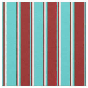 Turquoise, Dark Red, and White Coloured Stripes Fabric