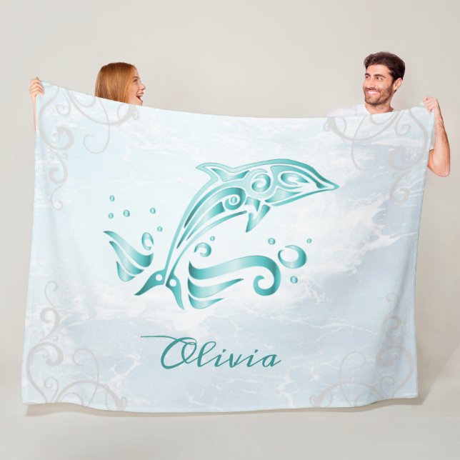 Turquoise dauphin Couverture en polaire personnali (En situation)