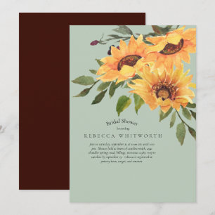 Turquoise & Deep Plum Sunflower Bridal Shower Invitation