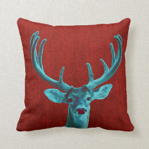 Turquoise Deer and Rustic Red Throw Pillow