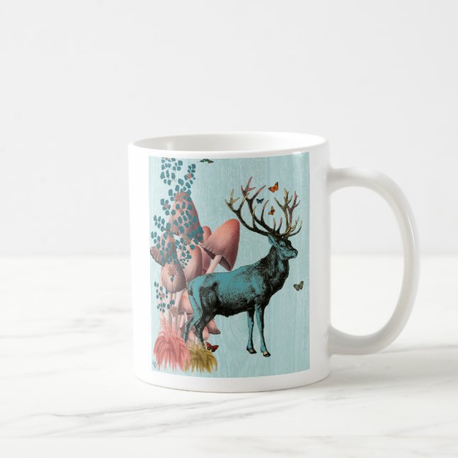 Turquoise Deer in Mushroom Forest 2 Coffee Mug (Right)