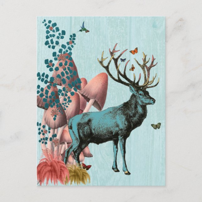 Turquoise Deer in Mushroom Forest 2 Postcard (Front)