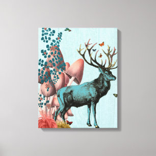 Turquoise Deer in Mushroom Forest Canvas Print