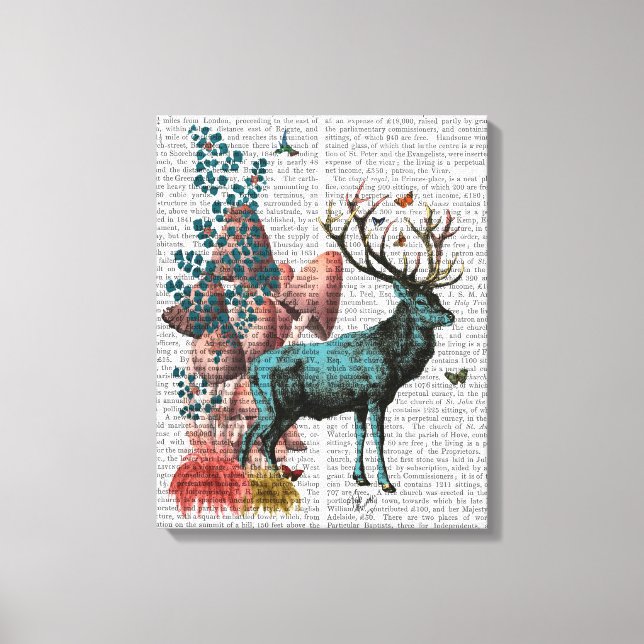 Turquoise Deer in Mushroom Forest Canvas Print (Front)