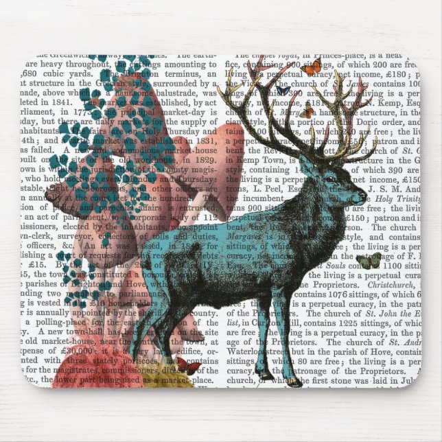 Turquoise Deer in Mushroom Forest Mouse Pad (Front)