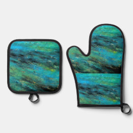 Turquoise Design Oven Mitt & Pot Holder Set