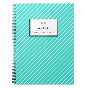 Turquoise Diagonal Stripes Pattern Personalized Notebook