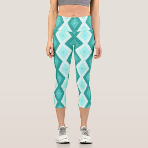 Turquoise diamond pattern capri leggings