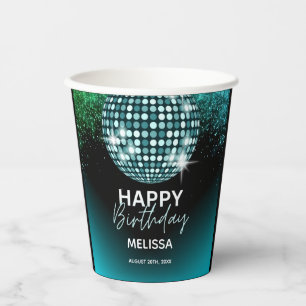 Turquoise Disco Glitter Dance Party Birthday  Paper Cups
