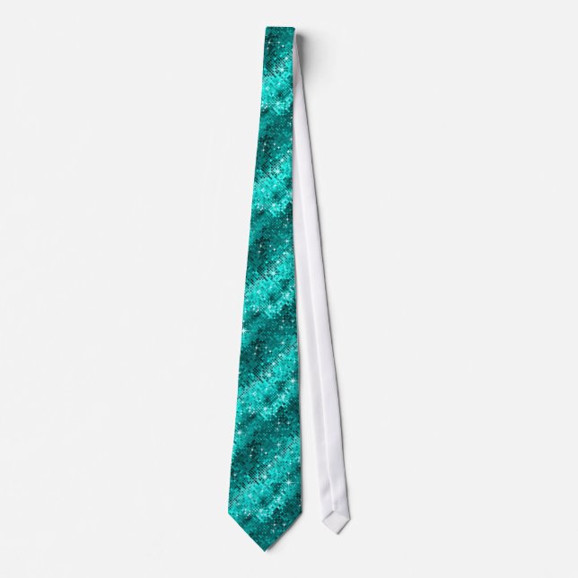 Turquoise Disco Glitter & Sparkles Pattern Tie (Front)