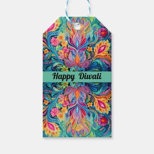 Turquoise  Diwali Dreamscape Gift Tags (Front)