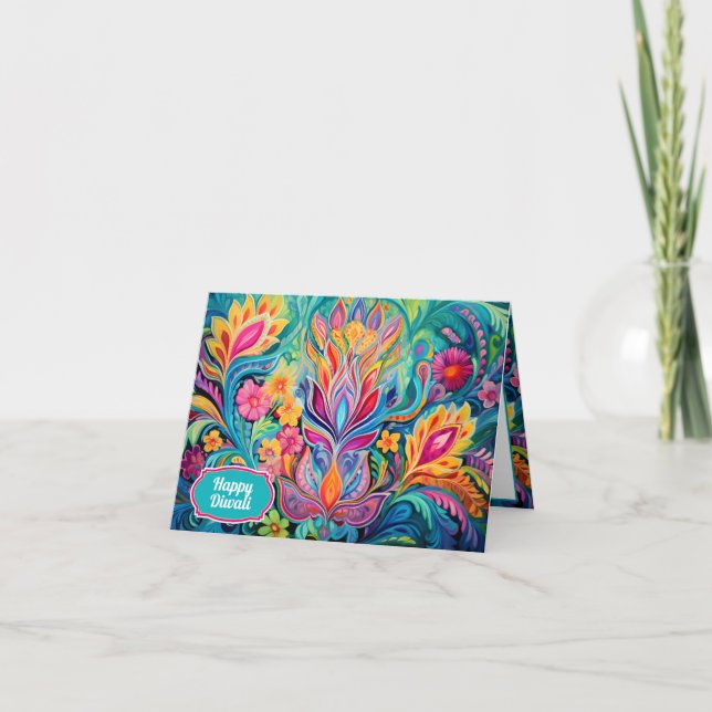 Turquoise  Diwali Dreamscape Holiday Card (Front)