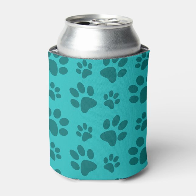 Turquoise dog paw print can cooler (Can Front)