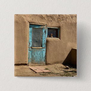 Turquoise Door Taos Pueblo Photography 2 Inch Square Button