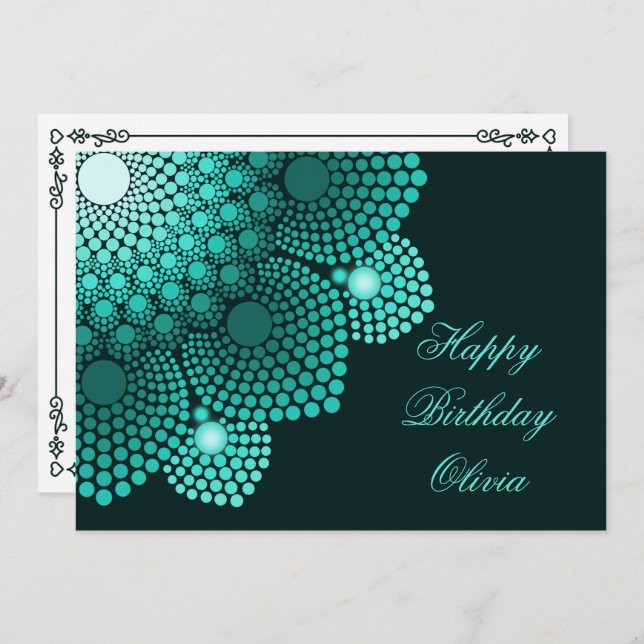 Turquoise Dot Mandala Happy Birthday Card (Front/Back)