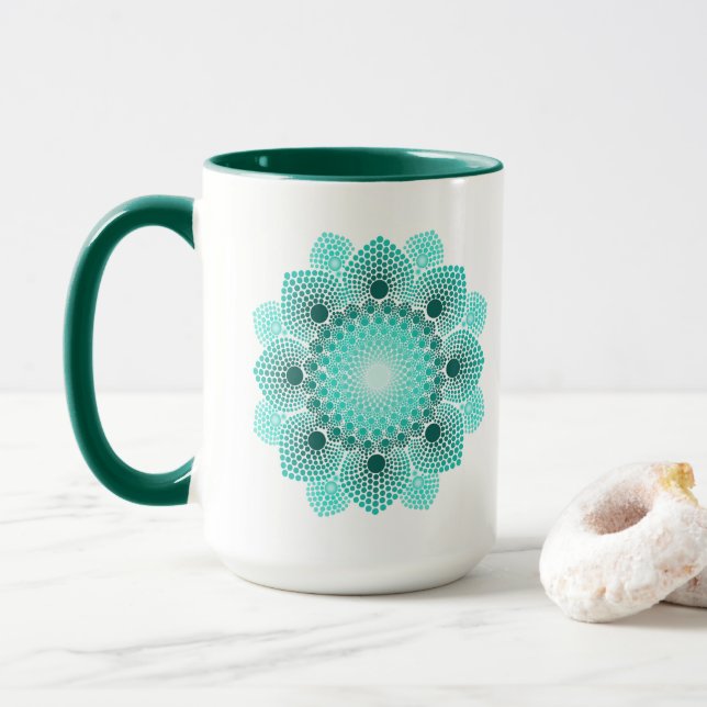 Turquoise Dot Mandala Mug (With Donut)