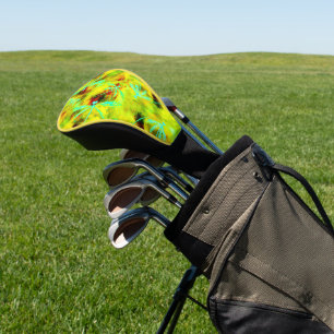 Turquoise Dragonflies on Yellow Red Splash Golf Head Cover