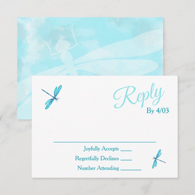 Turquoise Dragonflies RSVP Enclosure Card (Front/Back)