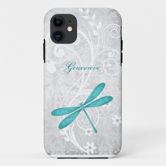 Turquoise Dragonfly Personnalisé iPhone 11 Coque (Dos)