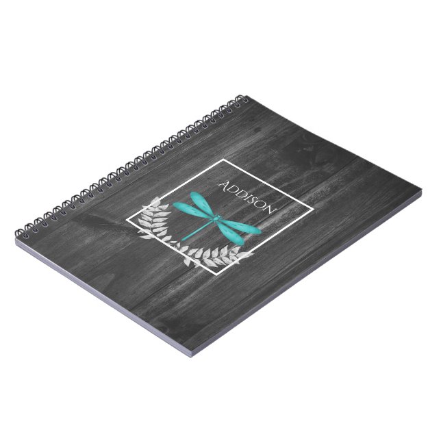 Turquoise Dragonfly Rustic Carnet personnalisé (Côté gauche)