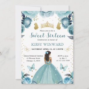 Turquoise Dress Dark Skin Princess Sweet 16 Invitation