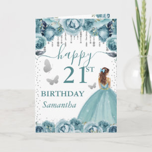 Turquoise Dress Red Haired Princess Birthday Card