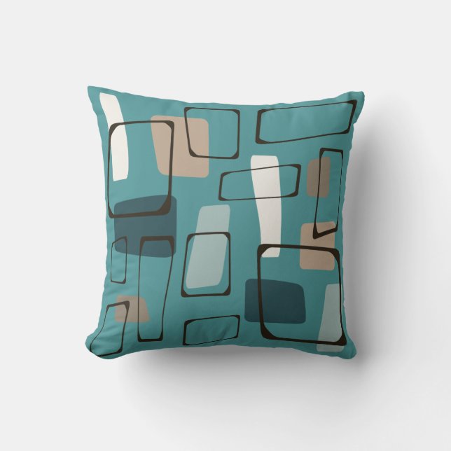 Turquoise Eames Style Art Throw Pillow (Front)